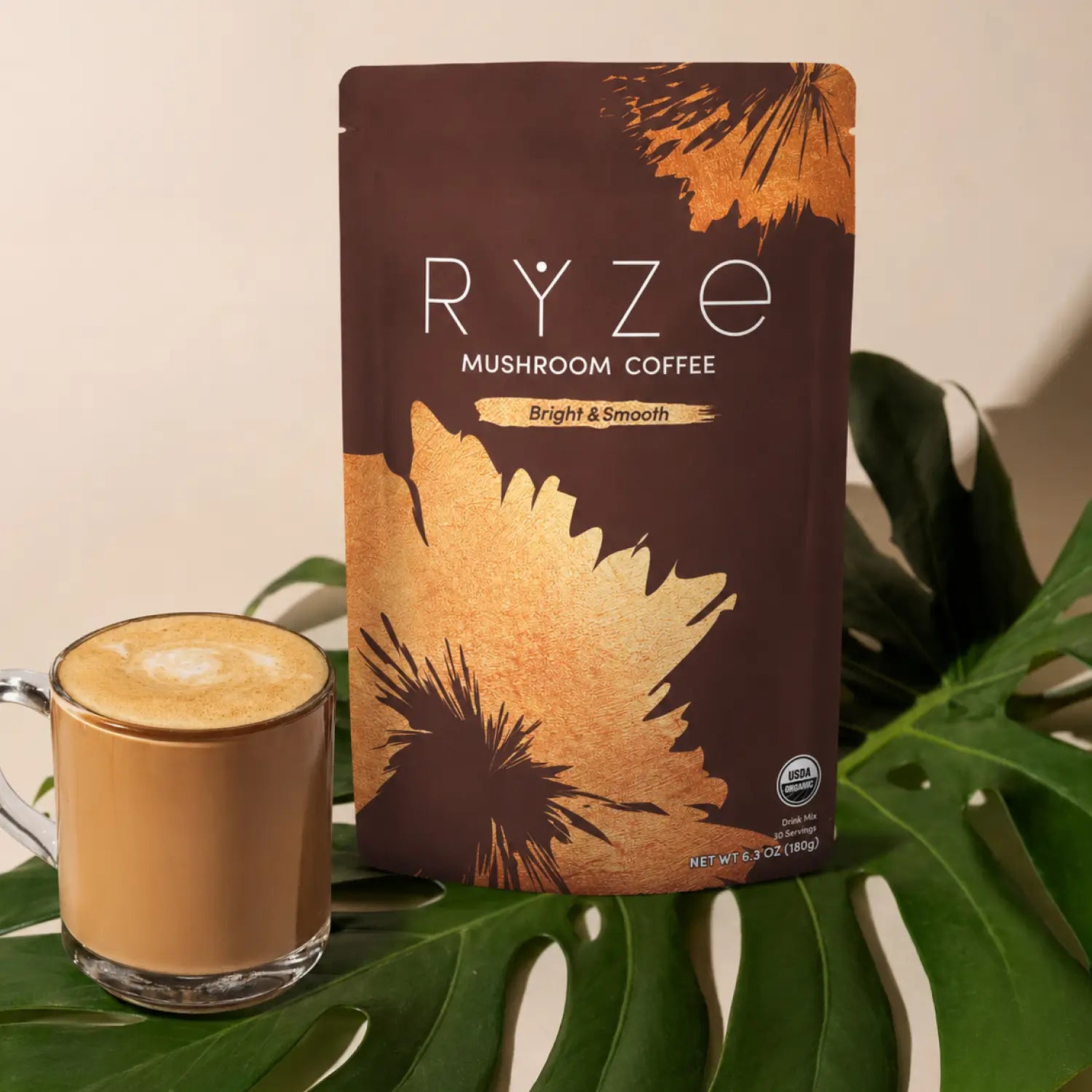 RYZE Mushroom Coffee — Organic Instant Coffee with Cordyceps & Reishi, 30 Servings J3