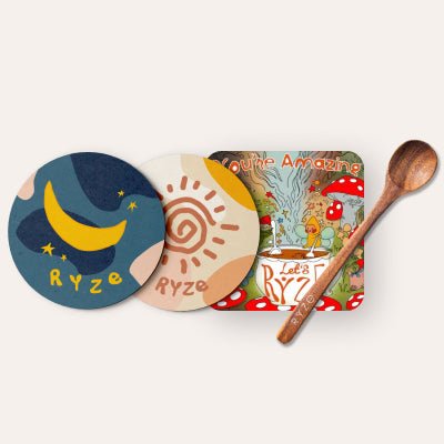 Coasters + Mushroom Magnet + Acacia Spoon O6